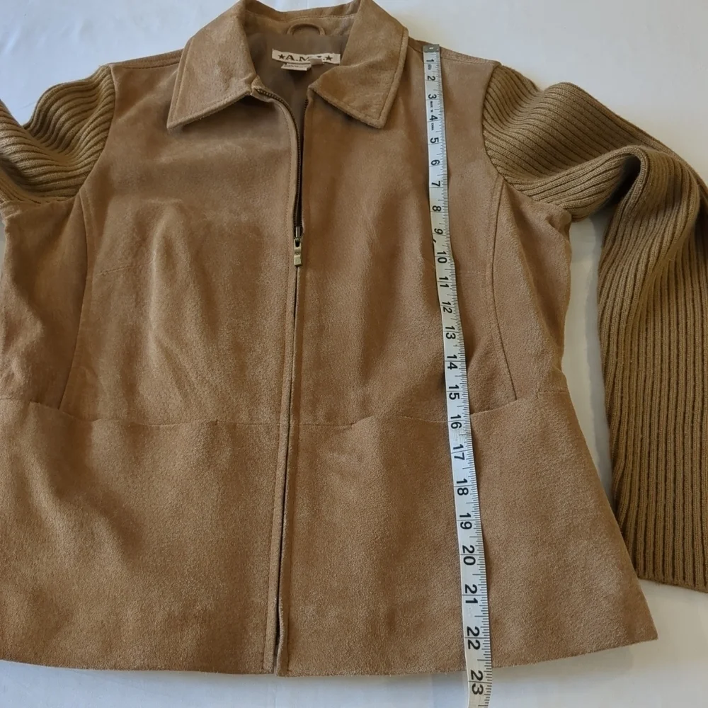 A.M.I. leather jacket with knit sleeves brown jacket, size PM